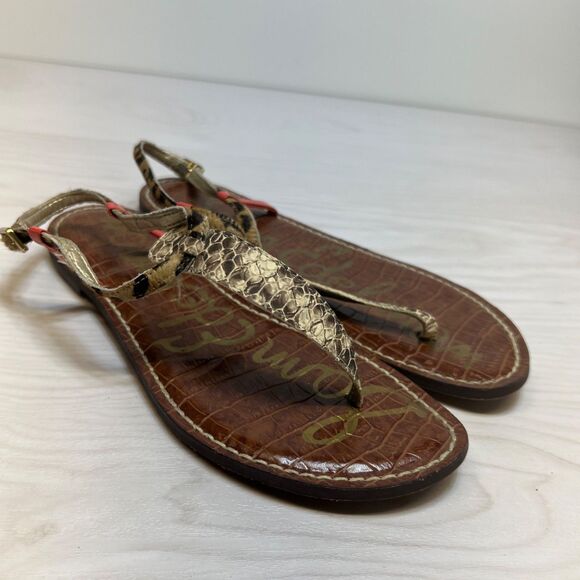 Sam Edelman Gigi Snakeskin Thong Sandals size 8.5 with Red Accents - Picture 1 of 8
